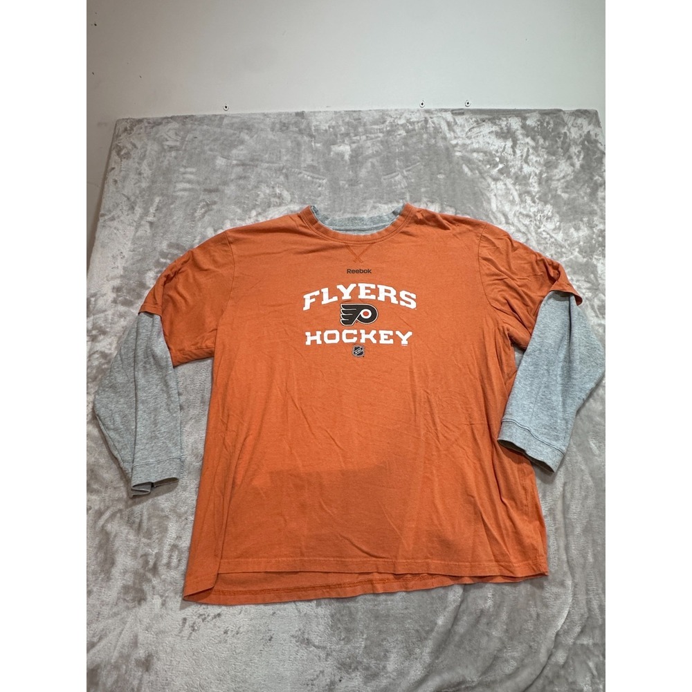 Reebok Flyers Shirt Mens Size XL Orange Hockey NHL Long Sleeve Layered Tee Y2K